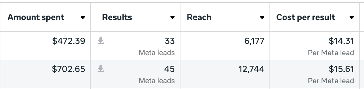 Service business · Meta Ads — 78 Meta leads at ~$15 each