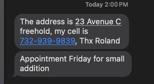 Client text: Roland — small addition appointment