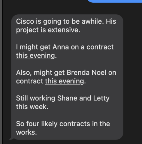 Client text: Cisco, Anna, Brenda, Shane in the works