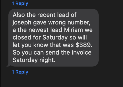 Client text: Miriam — closed for Saturday